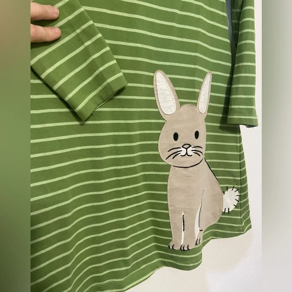 Leveret girls size 10 green stripe bunny cotton long sleeve dress LIKE NEW - Picture 6 of 8